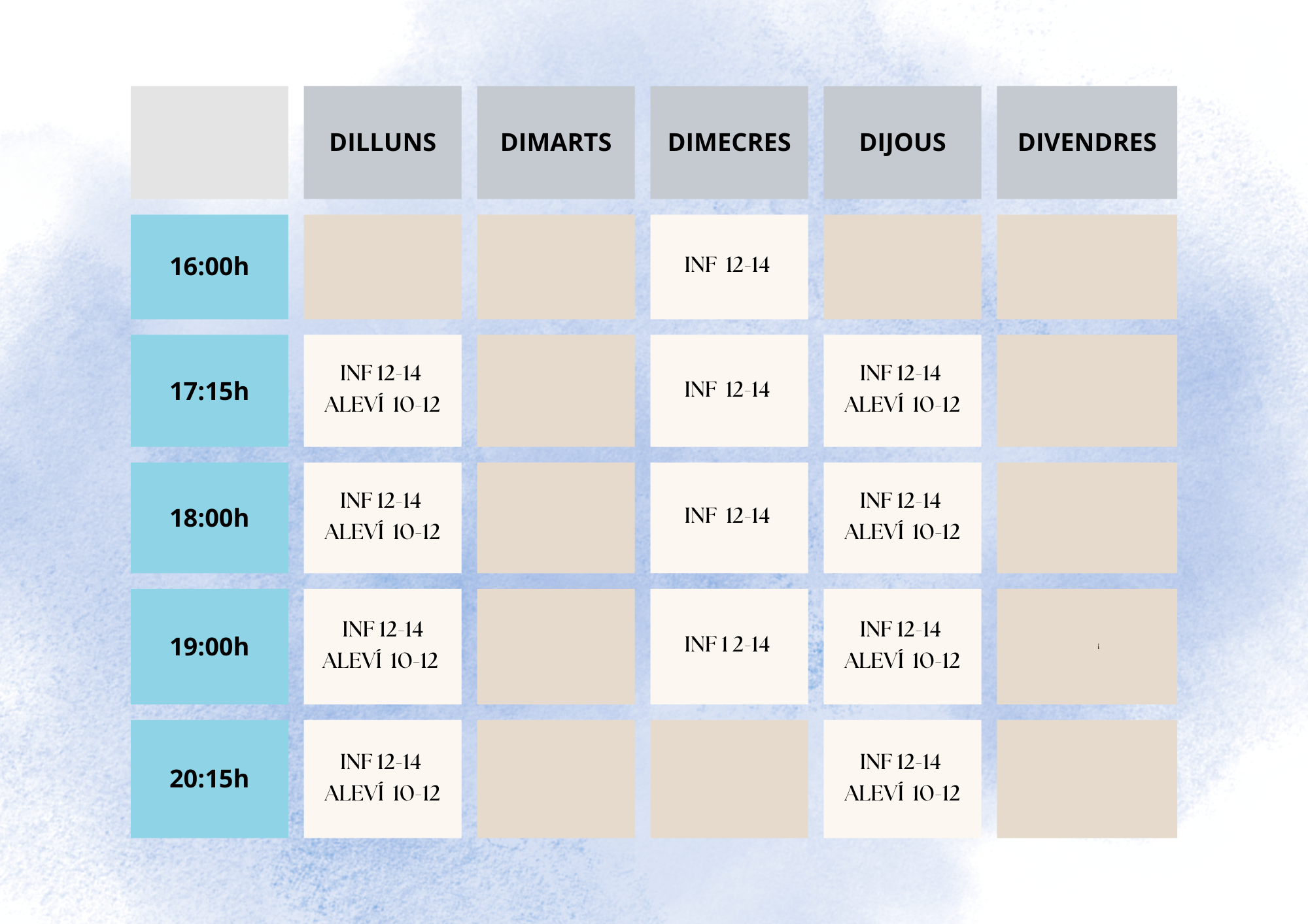 Horaris d'entrenament del Club de Rítmica Capellades